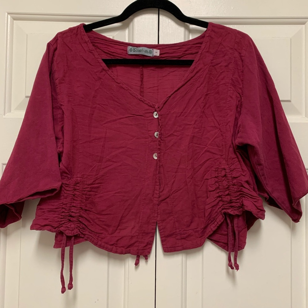 Blue Fish Cropped Ruched Cardigan Layering Top